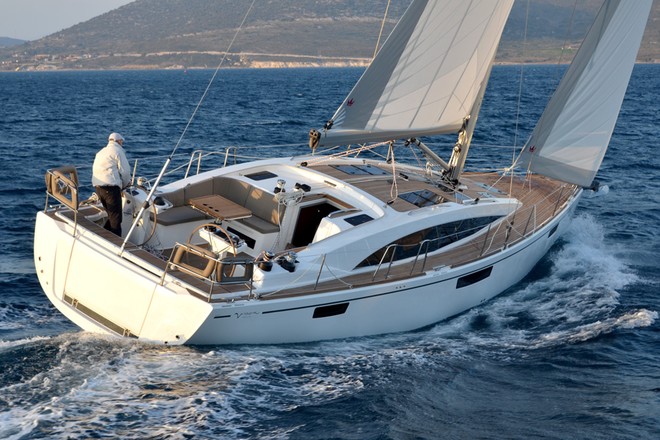Bavaria Vision 46 sailing, showing cockpit layout ©  SW